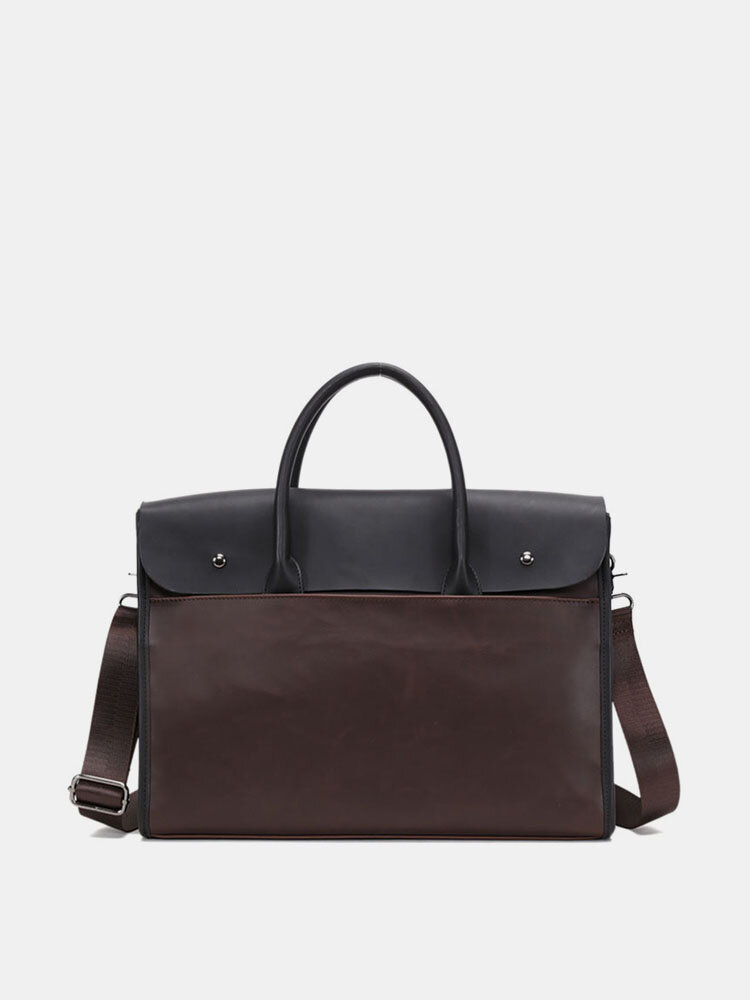 Men PU Leather  Multifunction Patchwork 14 Inch Laptop Bag Briefcases Handbag Crossbody Bag