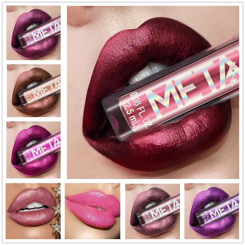 

Metal Shimmer Liquid Lipstick Long-Lasting Glitter Lip Gloss Non Sticky Lip Stick Lip Makeup, 01;02;03;04;05;06