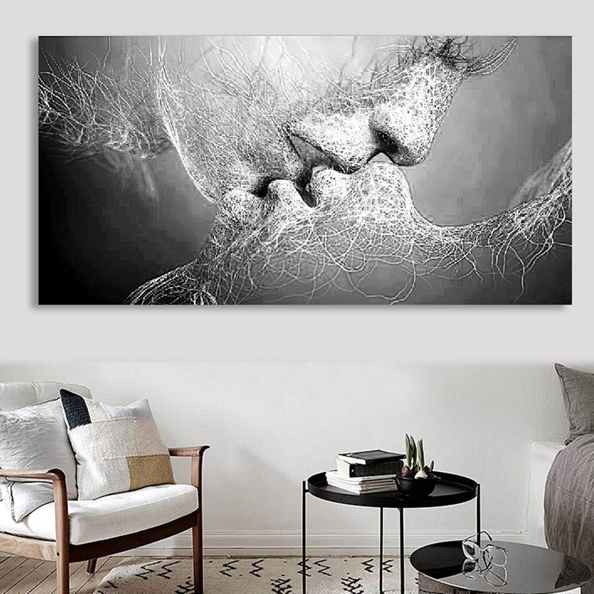 

Kiss Abstract No Frame Canvas Painting Grey Home Bedroom Wall Art Decor
