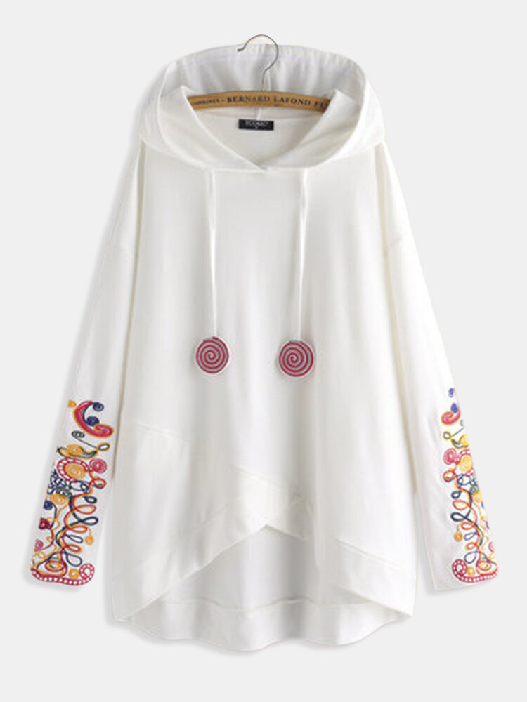 Embroidered Irregular Long Sleeve Hoodie For Women