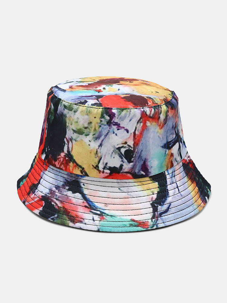 Unisex Cotton Overlay Colorful Graffiti Print Double-sided Wearable Foldable Fashion Outdoor Sunshade Bucket Hat