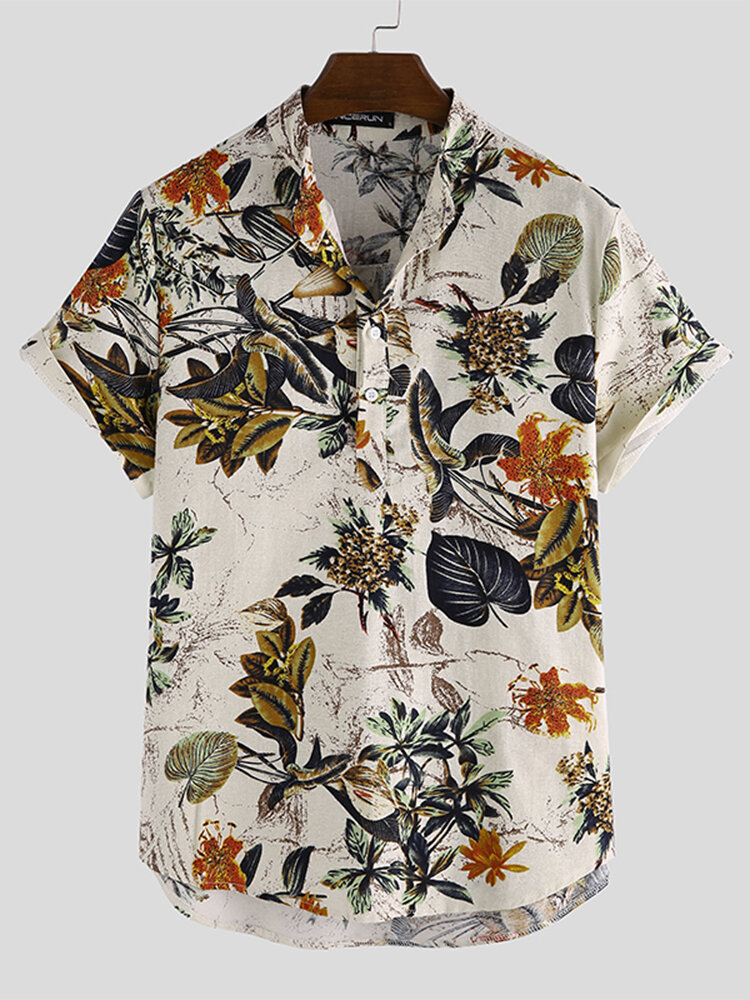 Mens Floral Print Short Sleeve Beach Shirts