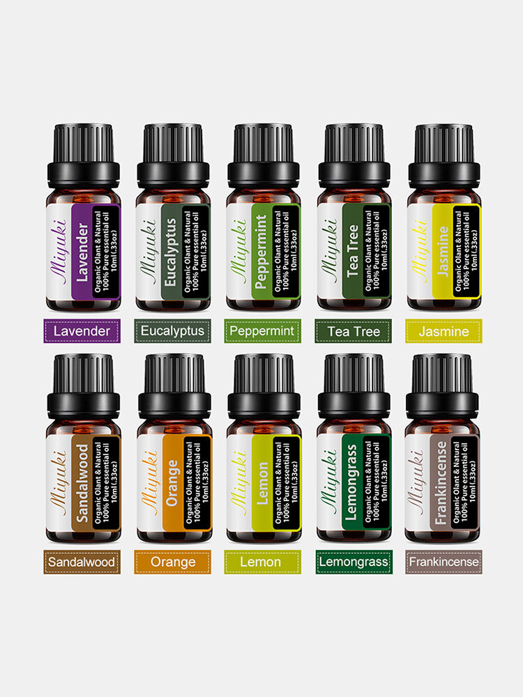 10 Pcs/Set Pure Natural Plant Essential Oil Eucalyptus Jasmine Sandalwood Calm Mood Body Massage Relax Essential Oil Kit