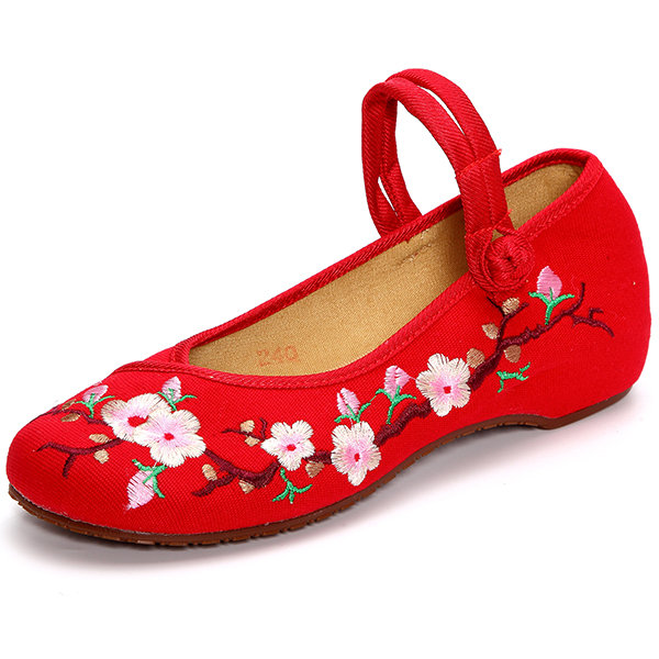 Embroidered Floral Print Canvas Slip On Retro Lazy Shoes