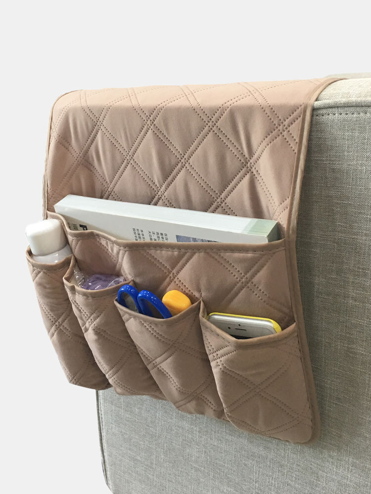 

Anti Slip Sofa Chair Arm Rest 5 Pocket Organizer Couch Remote Control Storage Bag Magazine Sundries Storage Bags, Red;black;coffee;khaki;gray