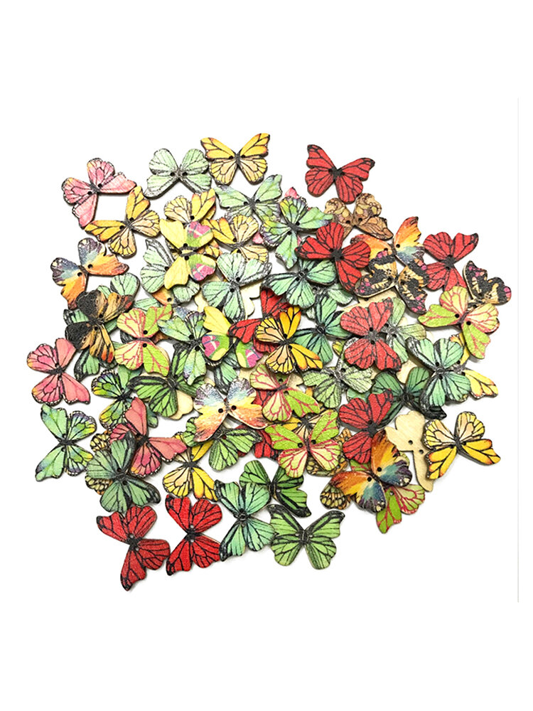 

50 Pcs Cartoon Primary Color Retro Butterfly Button Decorative Butterfly DIY Handmade Buttons