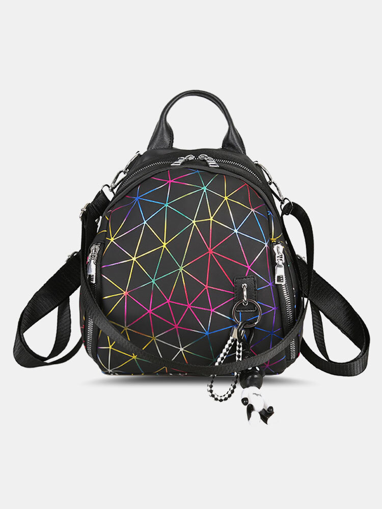 Women Ins PU Leather Sports Bag Geometric Pattern Printed Quilted Bag Backpack Crossbody Bag Shoulder Bag