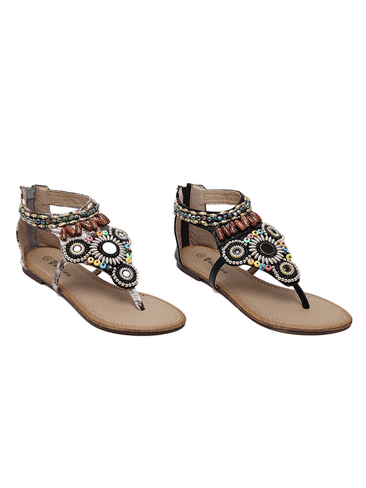 Women Rhinestone Decor Clip Toe Zippers Flats Sandals от Newchic WW