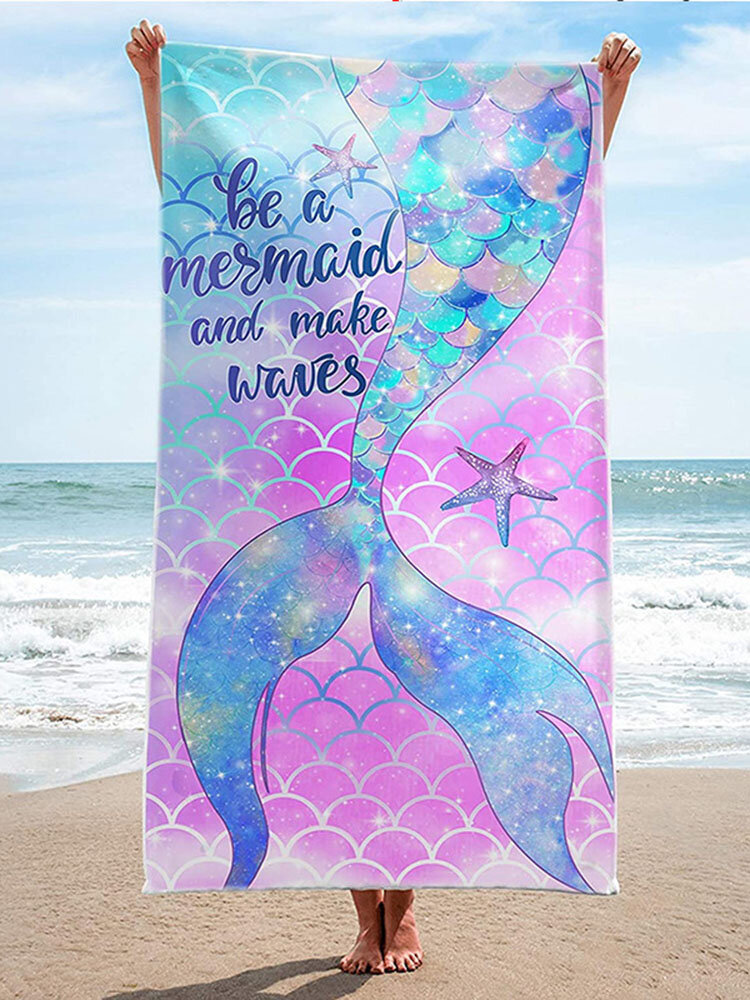 1 PC Double Sided Microfiber Quick Drying Mermaid Colorful Bath Towel Printed Beach Towel Beach Swimming Bathing Vacation Sandy Blanket