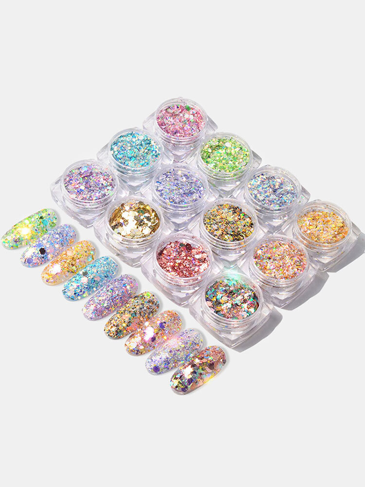 12 Colors Shining Light Onion Powder Ultra-thin Nail Glitter Sequins Colorful Irregular 3D Slices