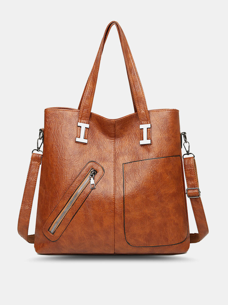 Women Vintage Multi-Pockets Large Capacity Faux Leather Handbag Casual Shoulder Bag