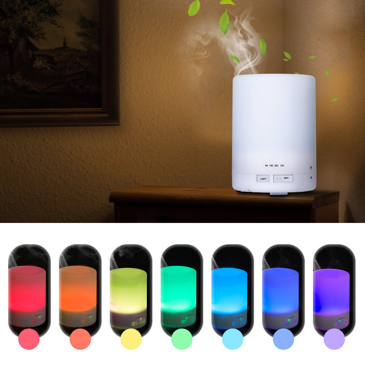 300 ml Home Humidifier Colorful Silent Aromatherapy Essential Oil Diffuser