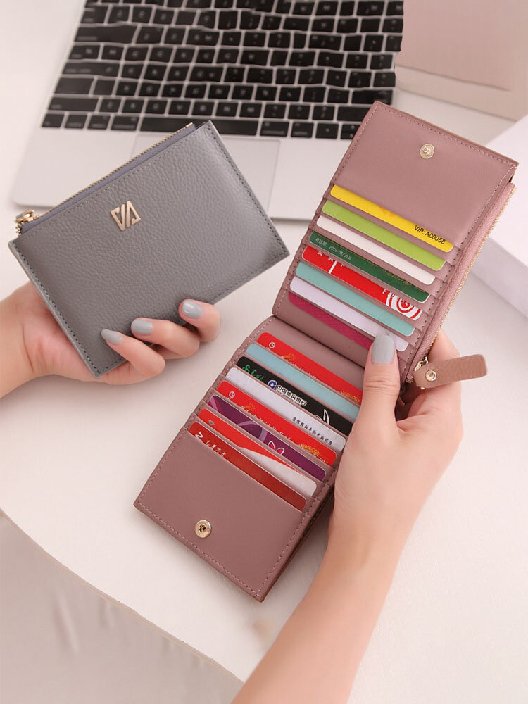 Women Vintage Genuine Leather Cow Lether Multi-card Slots Money Clips Wallet