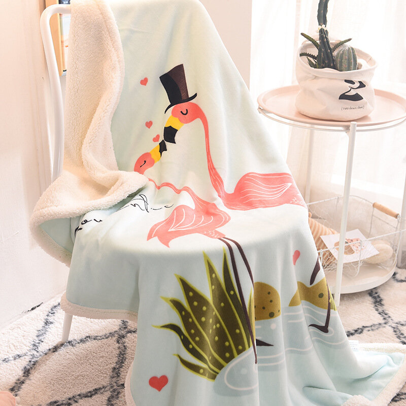 100*140cm Flannel Shearling Thick Blanket Flamingo Owl Child Baby Soft Warm Nap Blanket