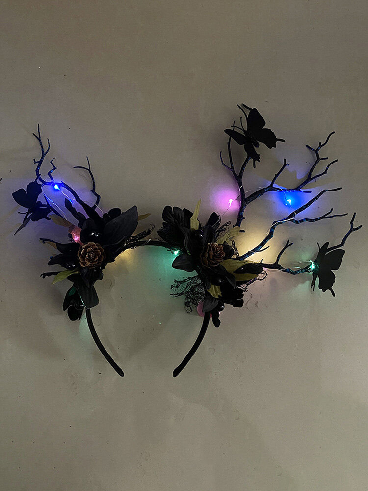 Хеллоуин светящаяся ветка Волосы аксессуары бабочка цветок рождественская повязка на голову