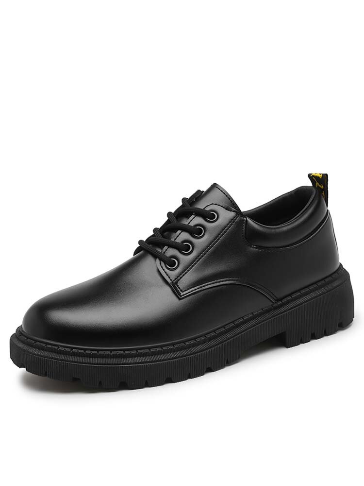 Men Brief PU Leather Pure Color Lace Up Casual Business Shoes