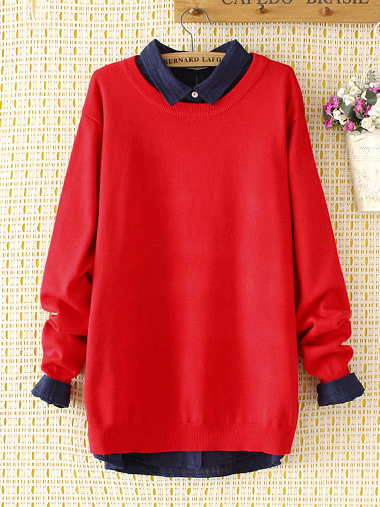 

Casual Crew Neck Solid Color Long Sleeve Sweater, Red;grey;navy