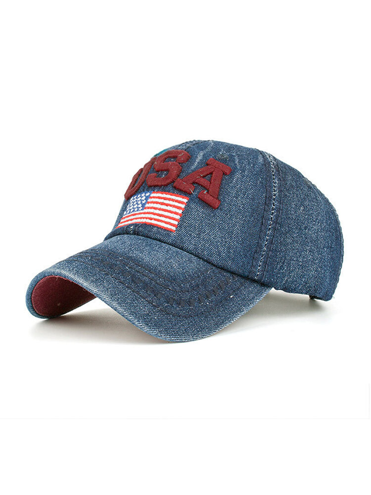 Unisex Washed Cowboy Hat Patriotic Trucker Baseball Hat USA Flag Red White