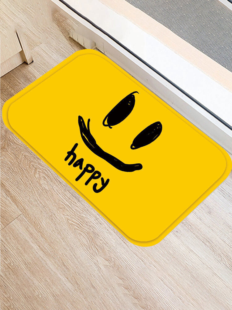 

1PC Flannel Smile Cartoon Simple Printing Anti-slip Home Decor Soft Mat Carpet For Door Gate Bathroom Kitchen Living Roo
