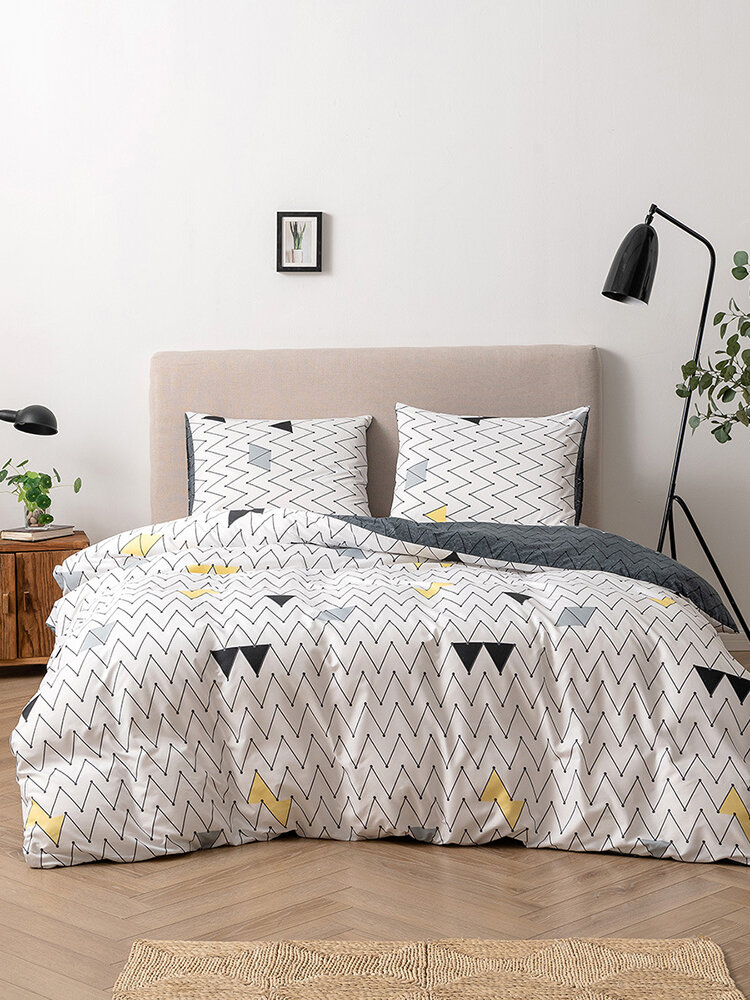 

2/3Pcs Geometric Pattern AB Sided Modern Duvet Cover Set Pillowcase Adults Bed Duvet Set Twin King