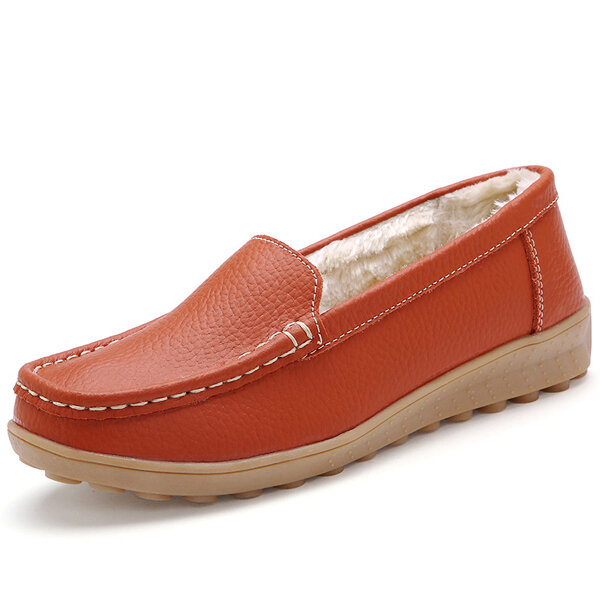 Cotton Warm Leather Slip On Pure Color Soft Spring Flat Loafers