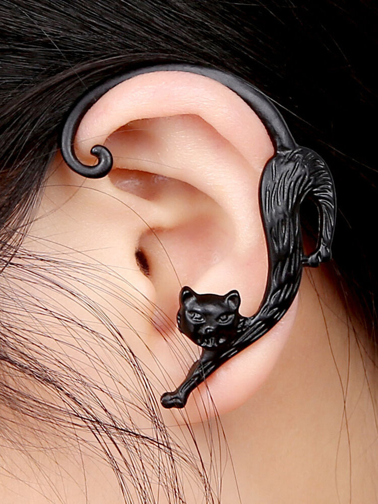 Trendy 1Pc Left Ear Stud Cuff Exaggerated Alloy Winding Stretching Sexy Cat Earrings for Women Girls