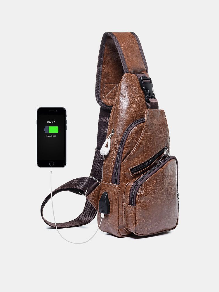 Vintage USB Rechargeable Faux Fur Chest Bag Waterproof Casual Shoulder Messenger Bag
