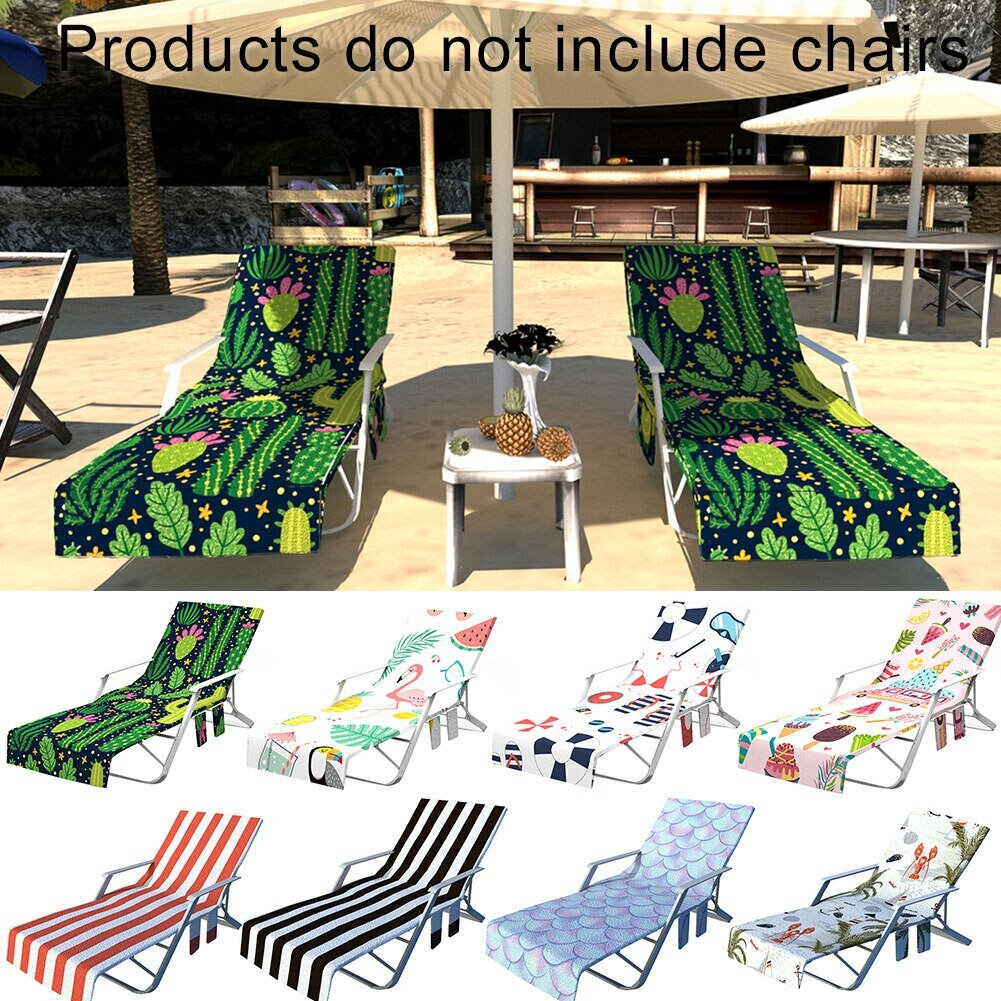 Lounge Chair Cover Microfiber Beach Towel Quick-dry Beach Chair Cover Pockets 