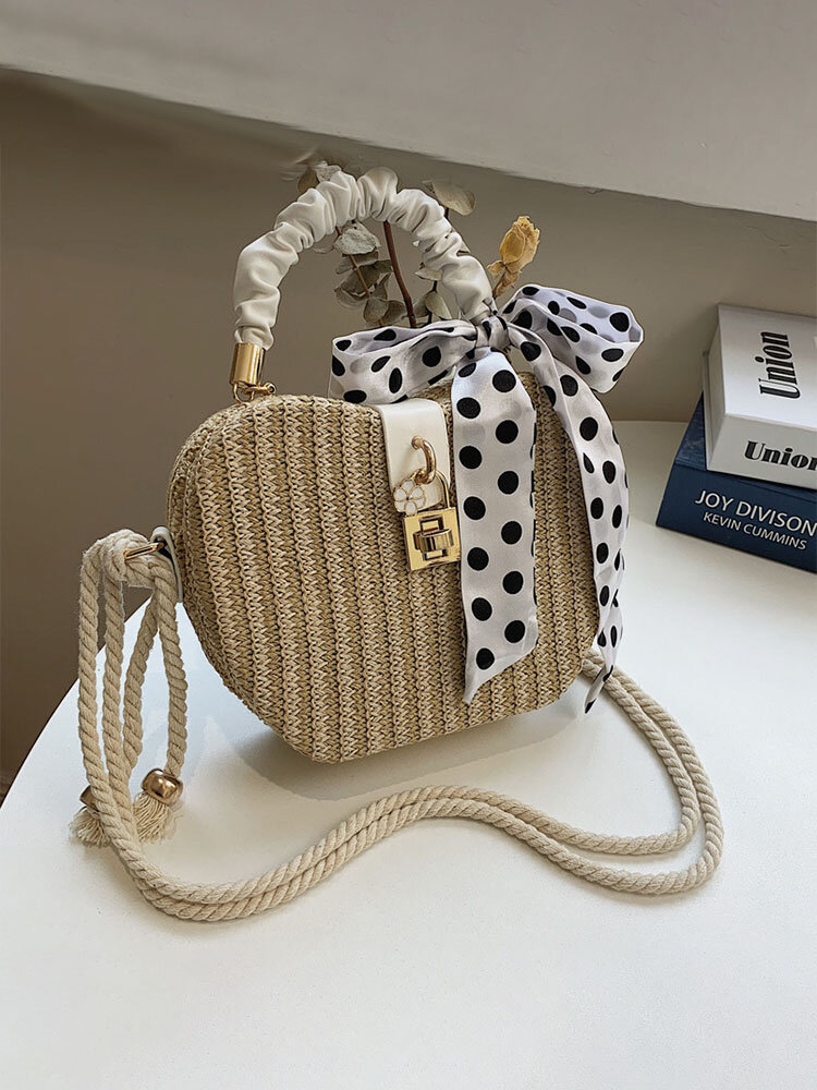 Women Straw Fashion Weave Silk Scarf Crossbody Bag Brief Handbag