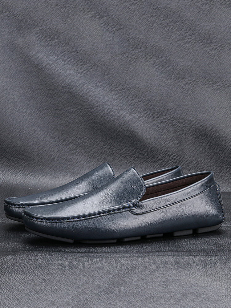 Men Slip-on Pure Color Non Slip Hard Wearing PU Driving Shoes
