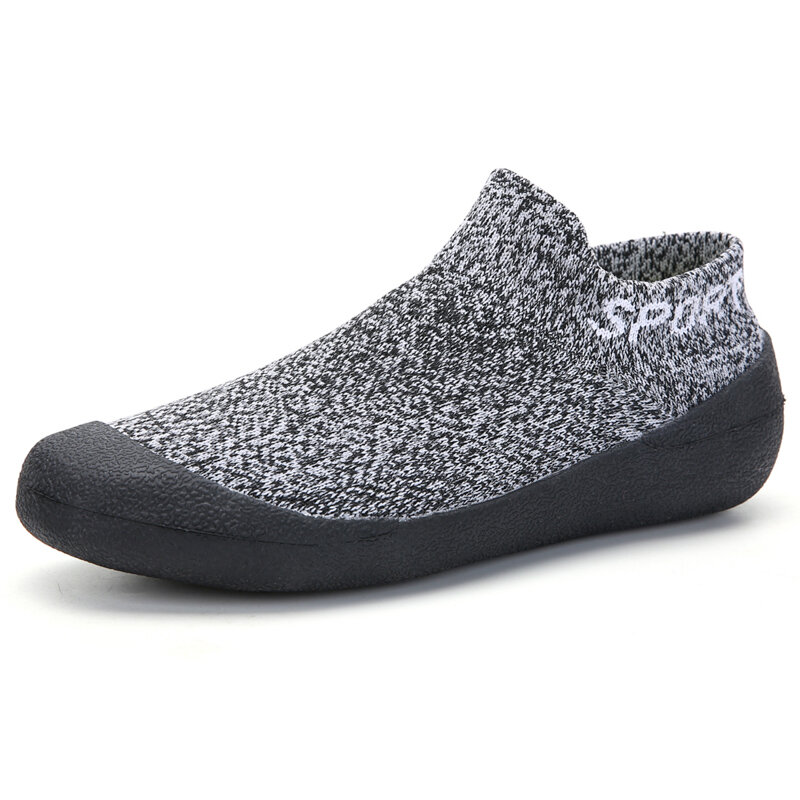 Men&#039;s Stretch Breathable Knitted Fabric Toe Protective Slip On Running Sneakers