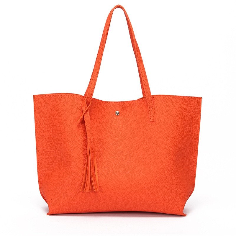 

Women PU Leather Solid Casual Tassel Handbag Simple Shopping Shoulder Bag, Orange m;pink;gold;silver;orange l;bronze 1;red wine;khaki;light grey;blue;dark blue1;black;dark gray