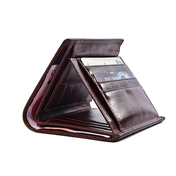 

Men Purse Short Genuine Leather 3-Fold Vintage Embossing Vertical Wallet, Red brown
