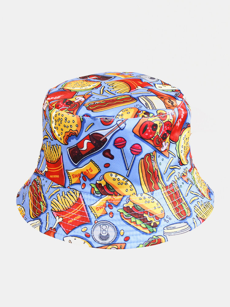 Unisex Double-sided Food Cartoon Pattern Fashion Sunshade Cotton Bucket Hat