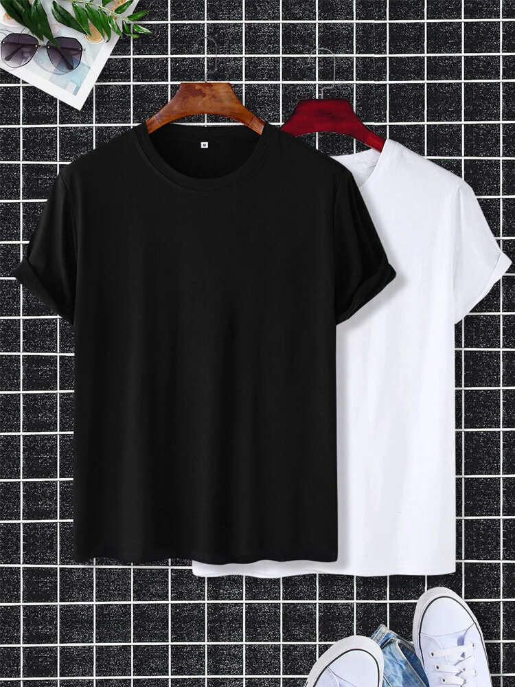 Mens Solid Crew Neck Casual Short Sleeve T-Shirts