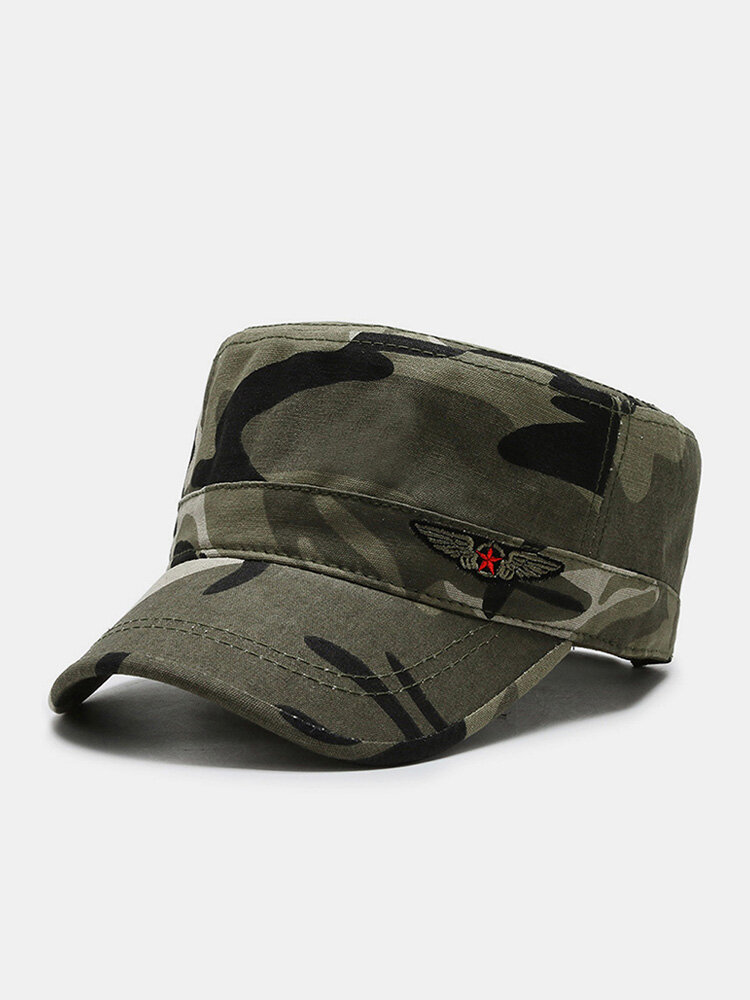 Men Cotton Solid Camo Star Eagle Pattern Embroidered All-match Sunscreen Military Hat Flat Cap