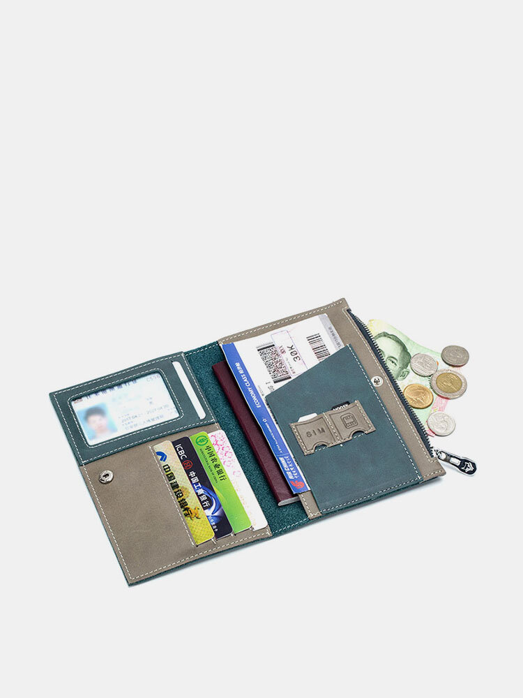 Women Genuine Leather Anti-theft Travel Wallet Multi-function Ticket Holder ID Card Wallet