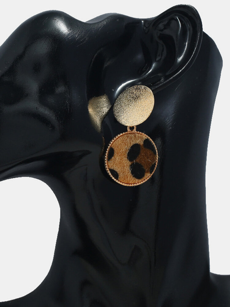 Boucles d'oreilles pendentif léopard rétro géométrique métal mat rond daim boucles d'oreilles léopard irrégulières