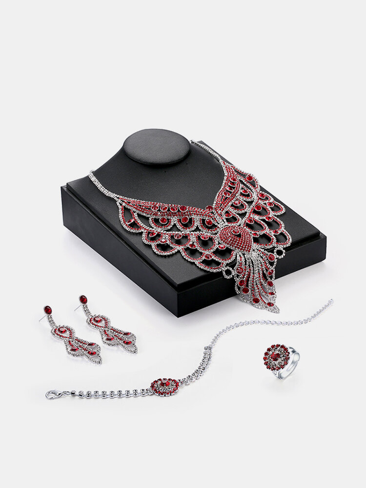 Luxury Jewelry Set Tassel Red Zircon Bracelet Ring Set