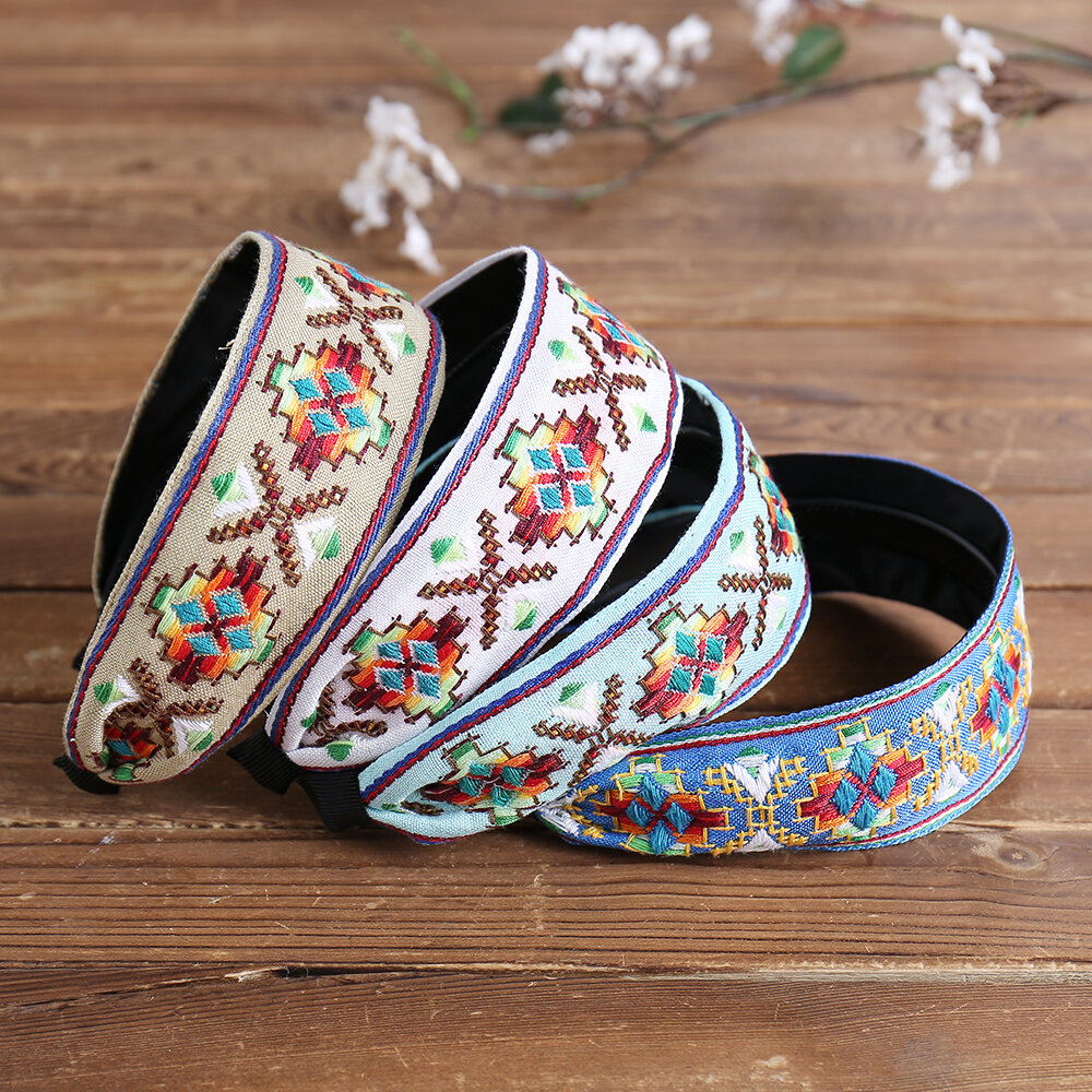 

Fresh Bohemian Ethnic Style Hair Band Embroidered Cotton Wide Brimmed Hair Band Travel Home Leisure Hair Band, White;navy blue;blue;grey