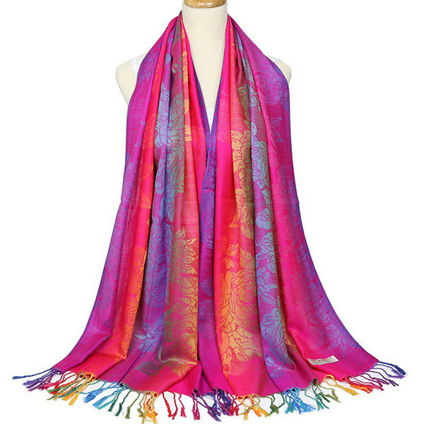 

Women Vintage Elegant Jacquard Cotton Rose Pattern Scarves Travel Warm Flroal Tassels Shawls Scarf, #01;#02;#03;#04