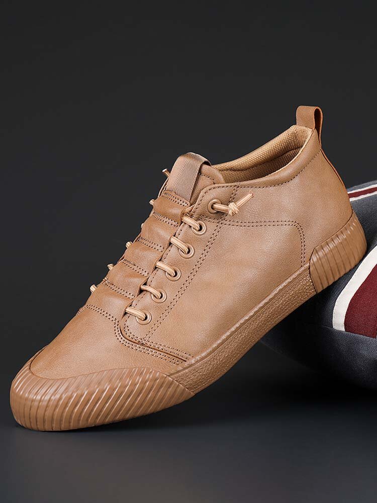 

Men Brief Microfiber Leather Pure Color Non Slip Casual Skate Shoes, Black;gray;coffee;khaki