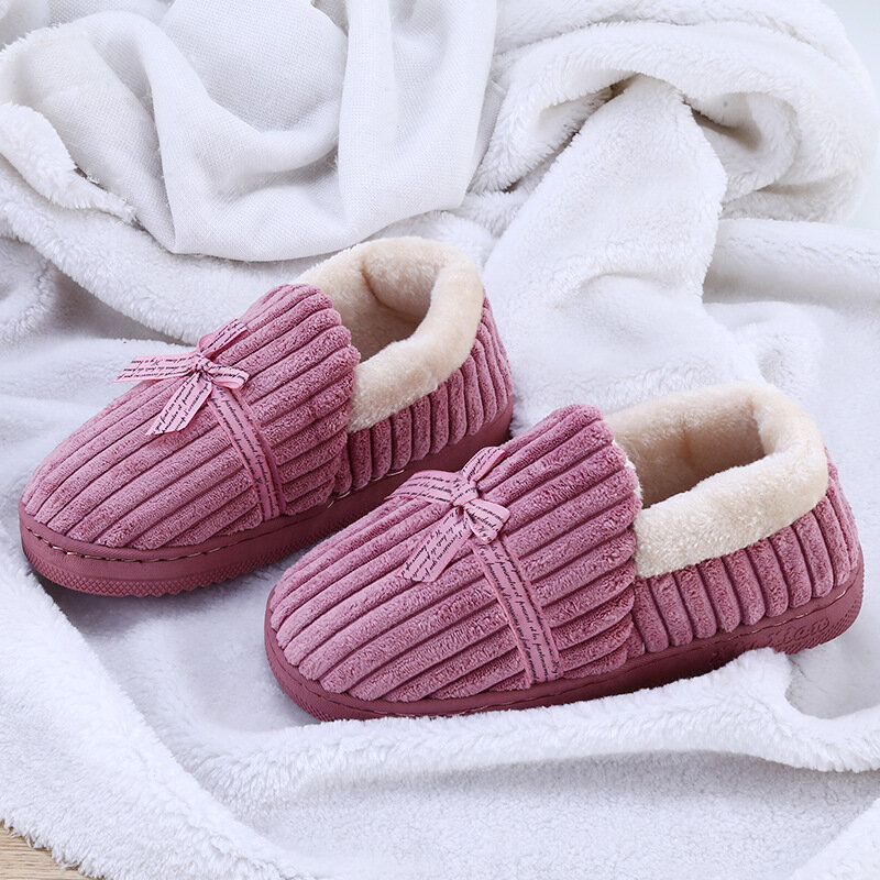 Bowknot Decoration Suede Warm Lining Soft Home Shoes