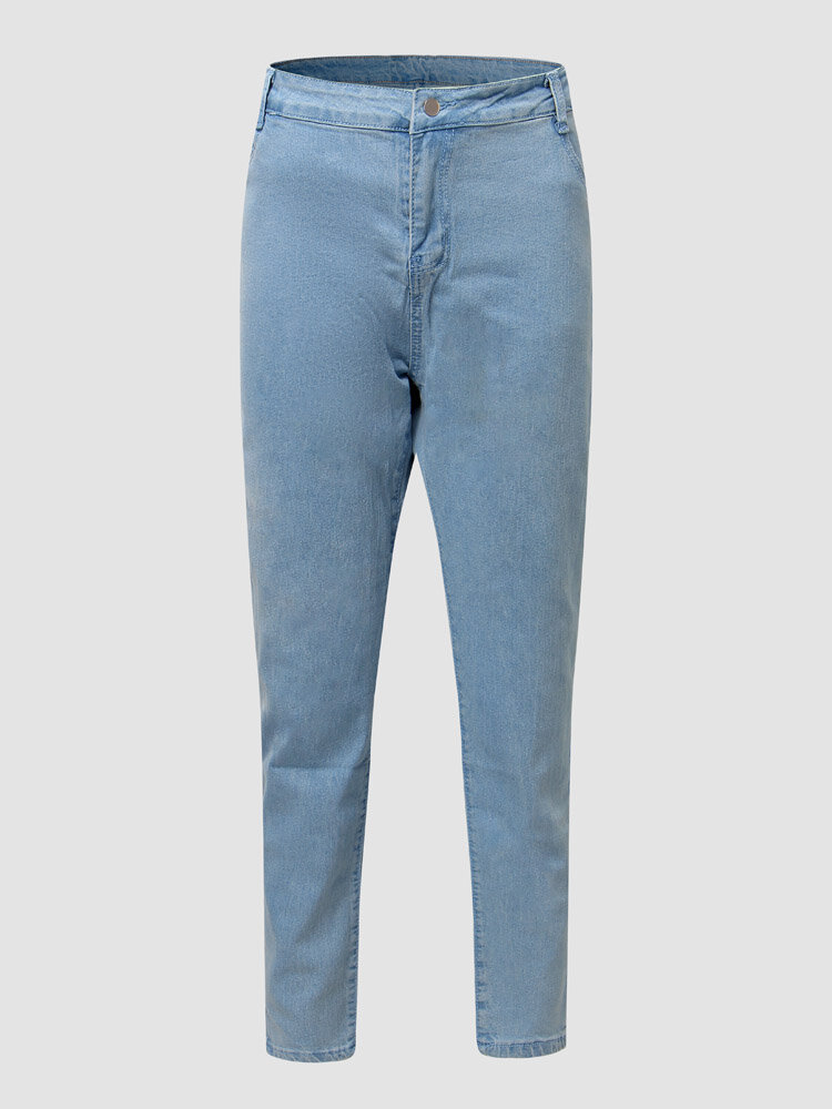 Plus Size Casual Pocket Solid Color Jeans
