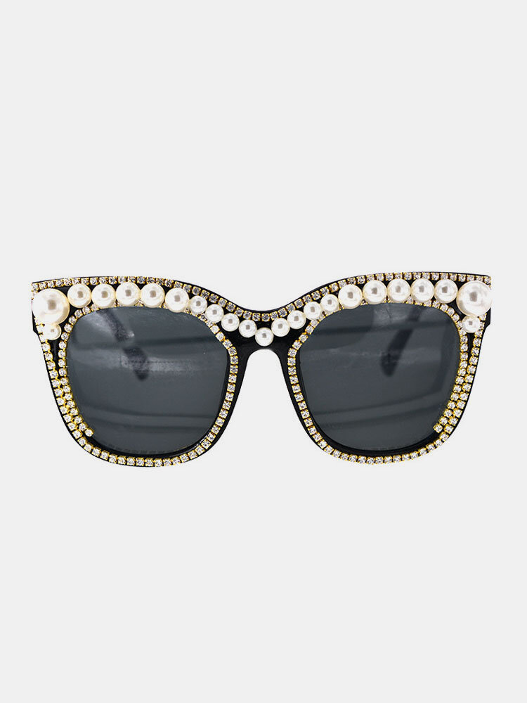 Jassy Women's Vintage Rhinestone Encrusted Large Frame Sunglasses