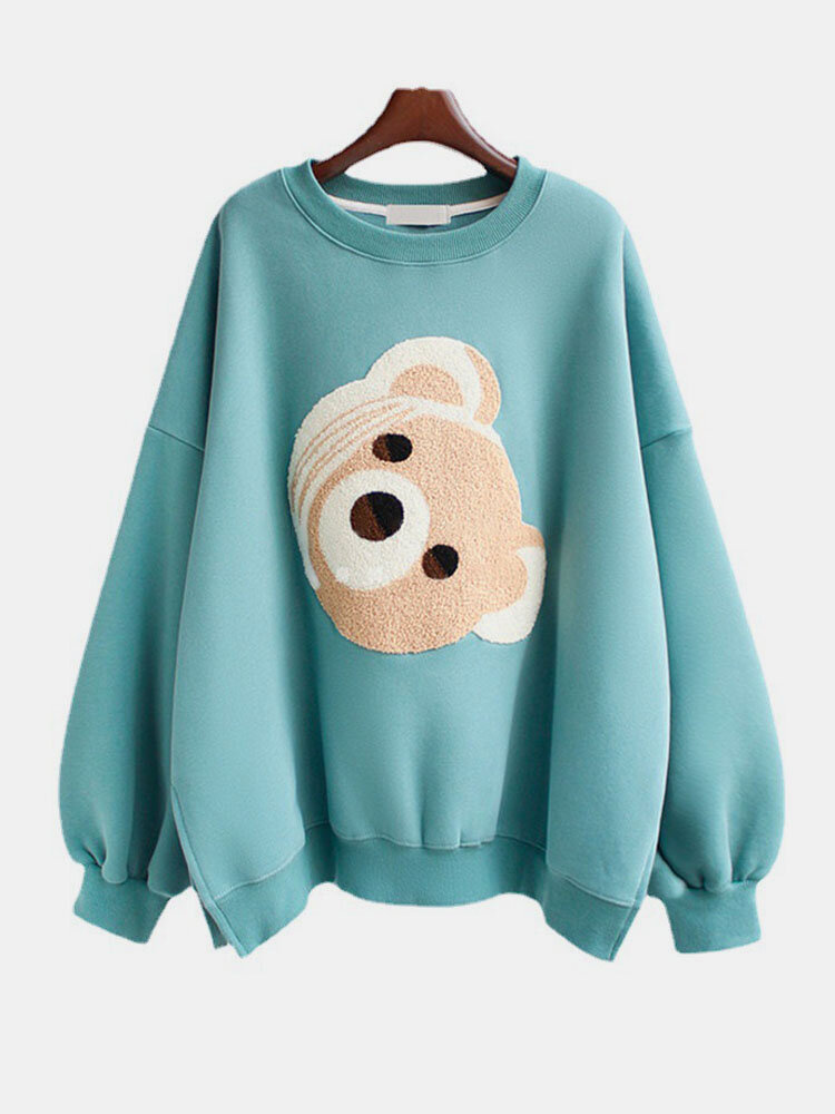 Cutie Bear Print Long Sleeve O-neck Casual Sweatshirt For Women