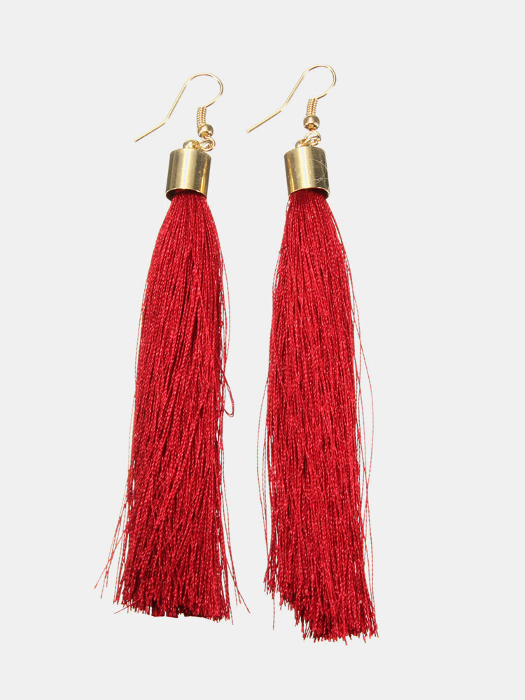 Bohemian Floss Silk Tassel Long Earrings 