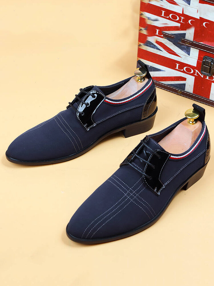 Men Washed Canvas Stylish Lace Up Business Casual Formal Shoes