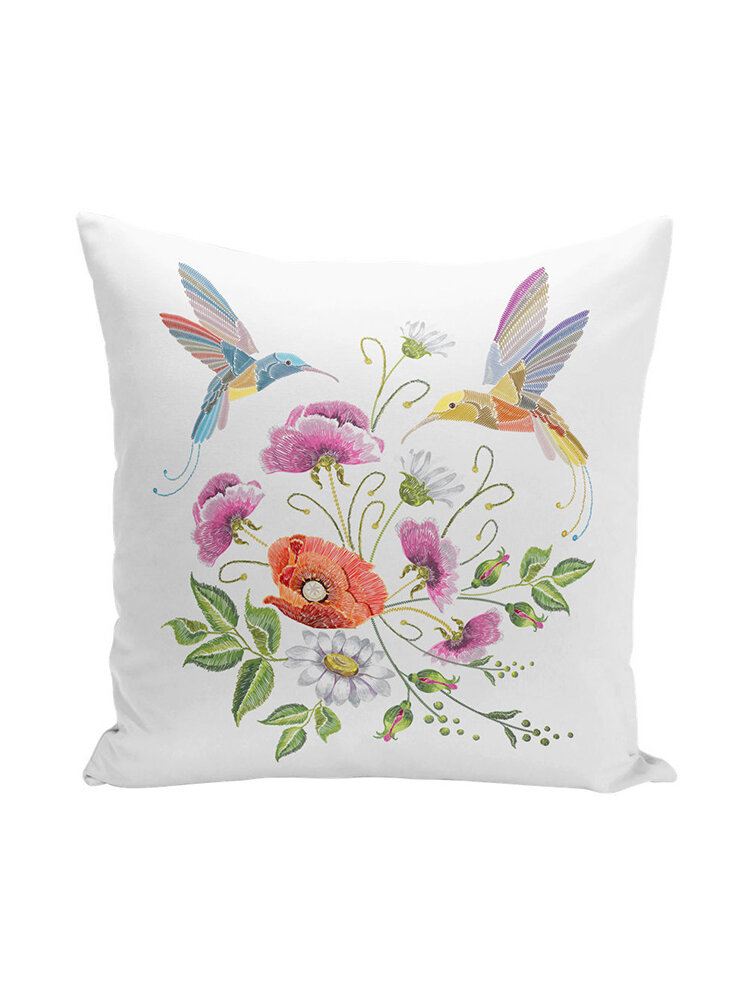 Creative Embroidery Hd Print Pillowcase Butterfly Flower Bird Feather Home Fabric Sofa Cushion Cover (Cover Only,No Insert)