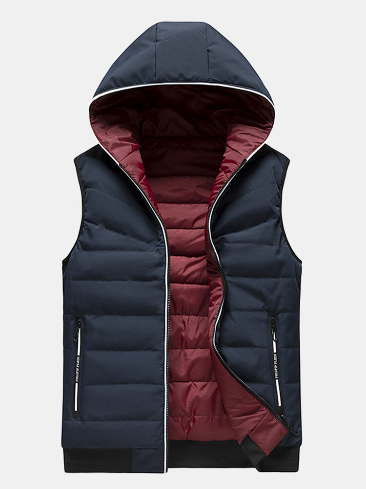 

Mens Double-Faced Zip Up Warm Padded Hooded Gilet Vests With Pocket, Red;black;blue;beige